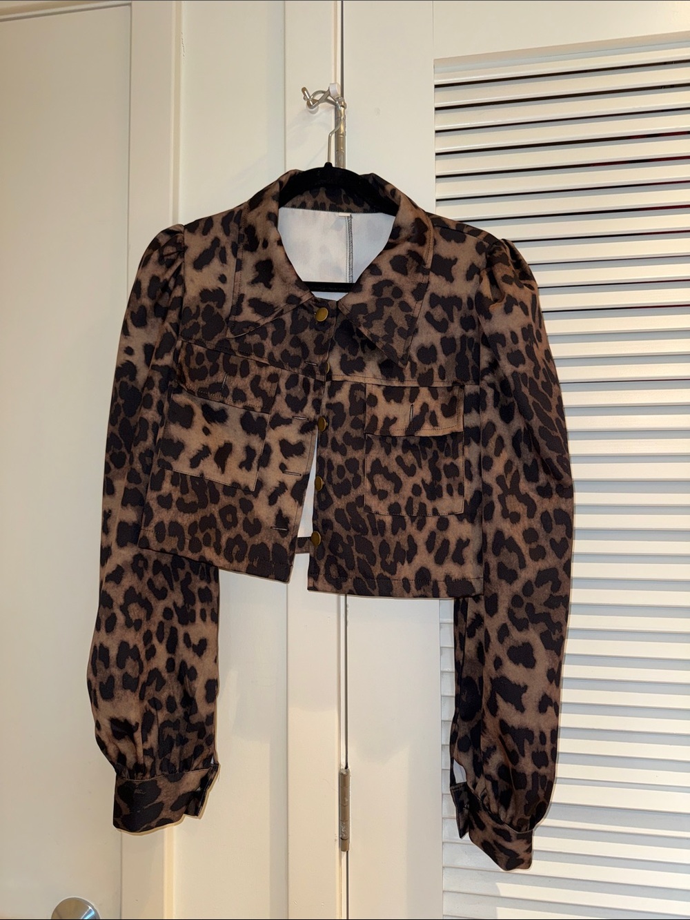 SHEIN Brown and Black Leopard Print Cropped Blazer Jacket